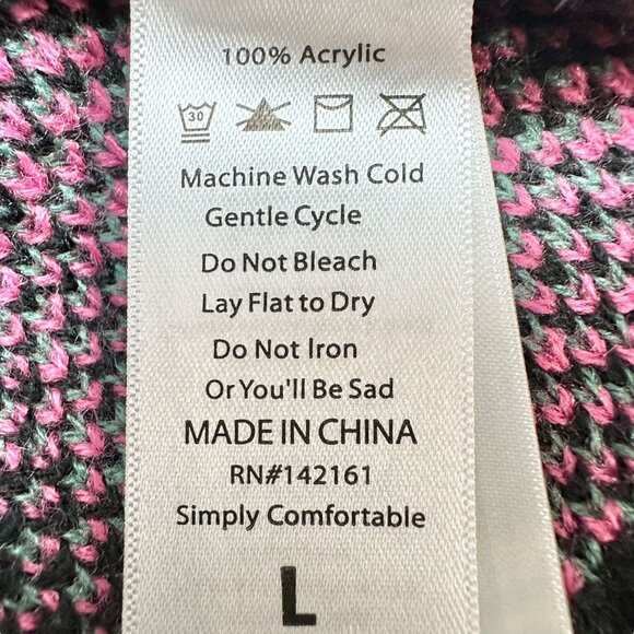 LuLaRoe Torrie Sweater Womens L Black Acrylic LS Pink Green Floral Print V-Neck - Picture 8 of 10